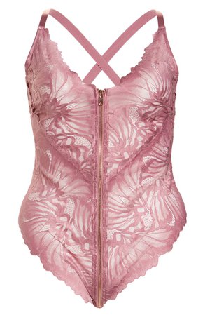 Oh La La Cheri Evette Front Zip Lace Teddy (Plus Size) | Nordstrom