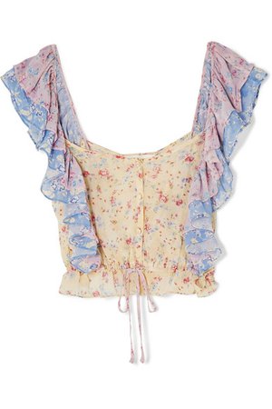 LoveShackFancy | Avery cropped ruffled floral-print silk-georgette top | NET-A-PORTER.COM