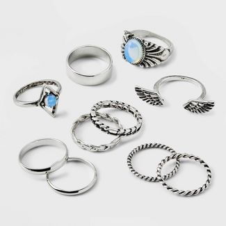 Moonstone And Frozen Chain Wings Ring Set 10pc - Wild Fable™ Silver : Target