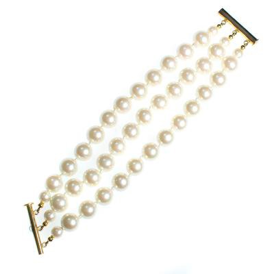 Vintage Triple Strand Faux Pearl Bracelet, Multi-strand, Slide Lock - Vintage Meet Modern