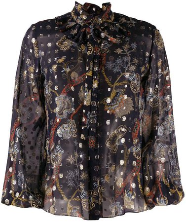 floral-print sheer blouse