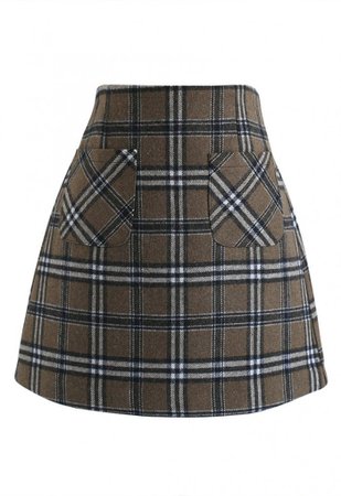 Plaid Pattern Front Pocket Wool-Blend Bud Skirt - NEW ARRIVALS - Retro, Indie and Unique Fashion