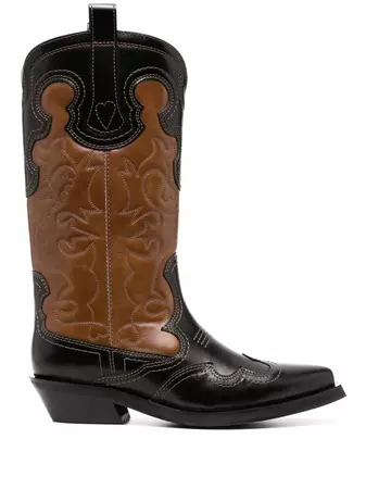GANNI Embroidered two-tone Leather Boots - Farfetch