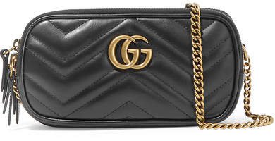 Gg Marmont Mini Quilted Leather Shoulder Bag - Black