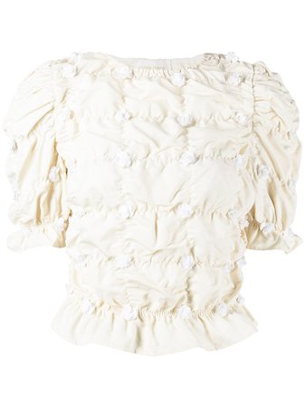 Shop SHUSHU/TONG floral-appliqué ruched blouse with Express Delivery - FARFETCH