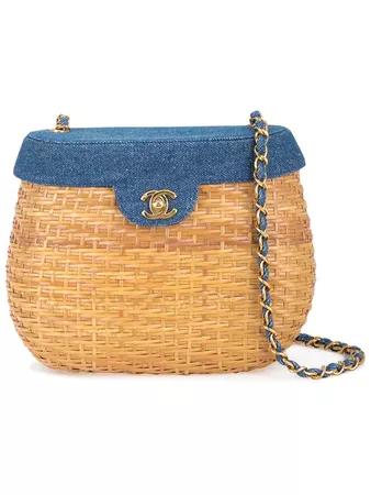 Chanel Vintage CC Logo straw basket shoulder bag