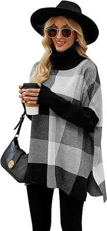 Uniexcosm Women's Turtleneck Poncho Sweater Batwing Sleeve Oversized Chunky Knitted Pullover Jumper Tops at Amazon Women’s Clothing store