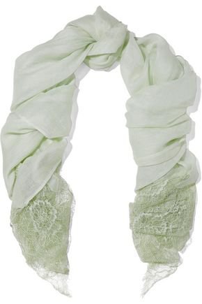 Plissé lace-paneled cashmere scarf | VALENTINO | Sale up to 70% off | THE OUTNET