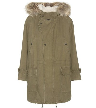 Cotton and linen parka with fur-trimmed hood