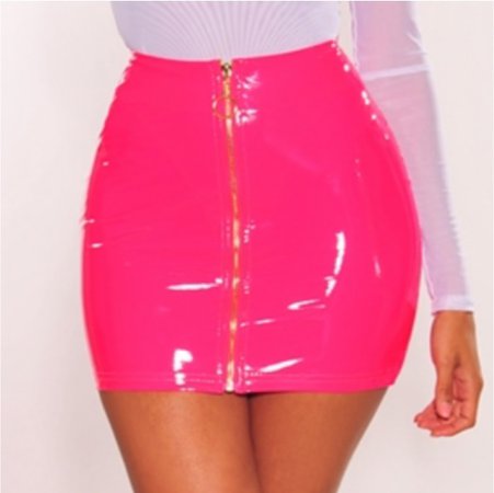 hot pink latex skirt