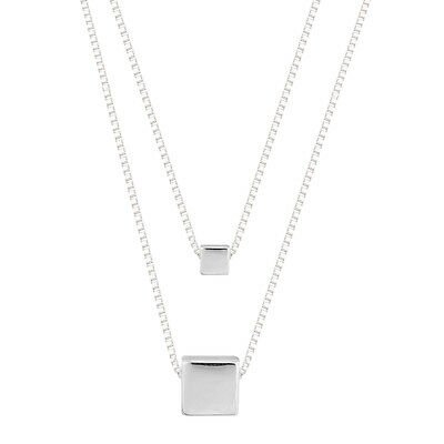 silver layered square block silver necklace