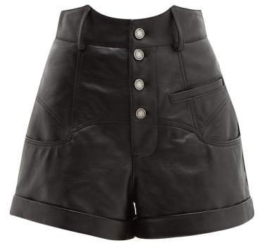 High Rise Leather Shorts - Womens - Black