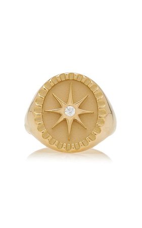 Star 18k Yellow Gold Diamond Signet Ring By Pamela Zamore | Moda Operandi