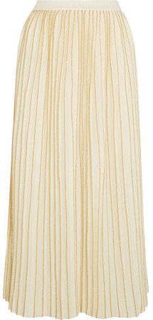 Metallic Pleated Wool-blend Midi Skirt - Ivory