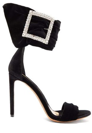 Yasmin Crystal Embellished Velvet Sandals - Womens - Black