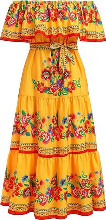 Amazon.com: Mexican Dress for Women: Traditional Fiesta Outfit Cinco De Mayo Bohemian Floral Print Boho Summer Dresses for Women 2023 Beach Gown Mexico Clothes Maxi Party Halloween Costume White Large : Clothing, Shoes & Jewelry