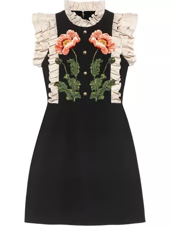 Gucci Floral Embroidered Wool Silk Dress - Farfetch