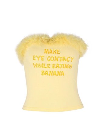 yellow strapless fur top