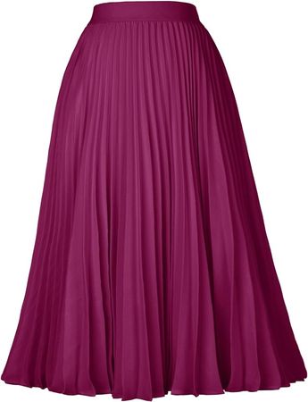 GRACE KARIN Women's Flared Pleated Ruffle Chiffon Skirt Below Knee Dark Purple S at Amazon Women’s Clothing store