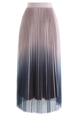Gradient Shiny Mesh Pleated Skirt in Pink - Retro, Indie and Unique Fashion