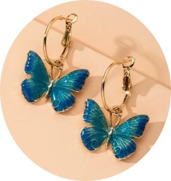 gold blue butterfly earrings