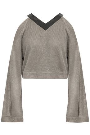 Cold-shoulder embellished linen and silk-blend sweater | BRUNELLO CUCINELLI | Sale up to 70% off | THE OUTNET