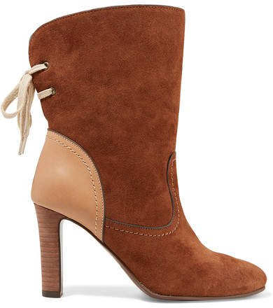 Lara Leather-trimmed Suede Ankle Boots - Camel
