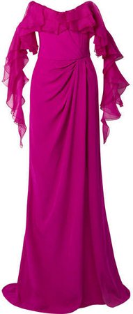 Off-the-shoulder Ruffled Organza And Silk-crepe Gown - Fuchsia