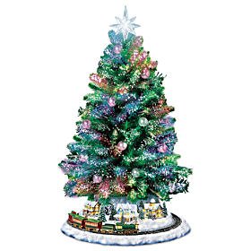Thomas Kinkade Wonderlight Rotating Tabletop Christmas Tree With Color-Changing Fiber-Optic Lights & Illuminated Star Topper