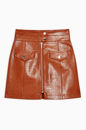 Tan Crocodile Zip PU Mini Skirt | Topshop