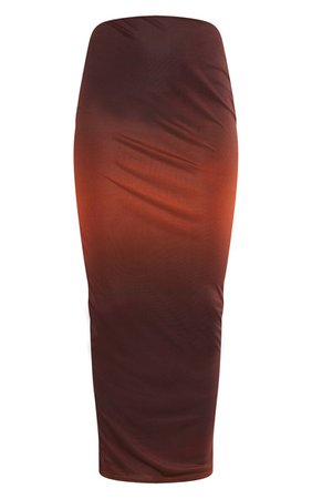 Burnt Orange Mesh Overlay Midaxi Skirt | PrettyLittleThing USA