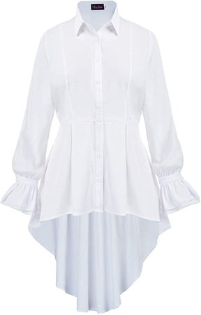 Hanna Nikole Women's Plus Size Victorian Blouse High Low Hem Renaissance Blouse Buttons Shirt at Amazon Women’s Clothing store