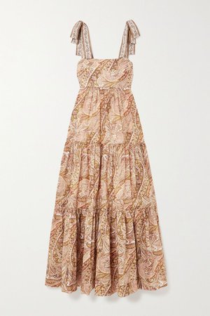 Pink Brighton tie-detailed tiered paisley-print cotton maxi dress | Zimmermann | NET-A-PORTER