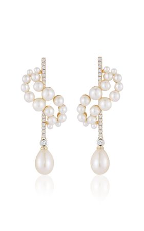 14k Gold Diamond And Pearl Curve Earrings By Mateo | Moda Operandi