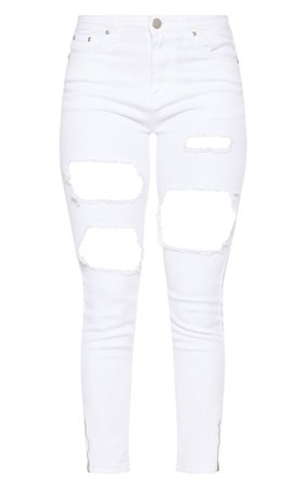 Extreme Rip White 5 Pocket Skinny Jean | PrettyLittleThing