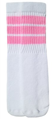 Kids White tube socks with Baby Pink stripes | Skatersocks style 1
