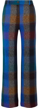 Checked Wool-blend Wide-leg Pants - Blue