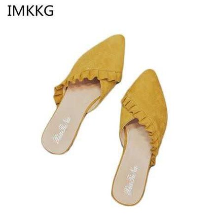 Pointed Toe Women Mules Suede Leather Flat Shoes