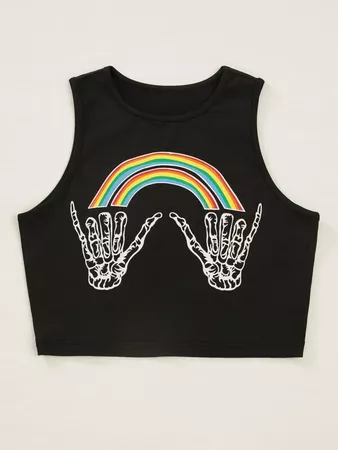 Rainbow & Skull Print Tank Top | SHEIN USA black