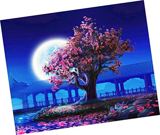Amazon.com: Wowdecor Paint by Numbers Kits for Adults Kids, Number Painting - Peach Blossom Trees and Bright Moon 16x20 inch (Frameless)