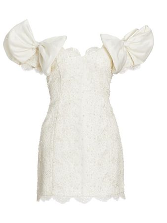 Shop LoveShackFancy Kakena Off-The-Shoulder Beaded Minidress | Saks Fifth Avenue
