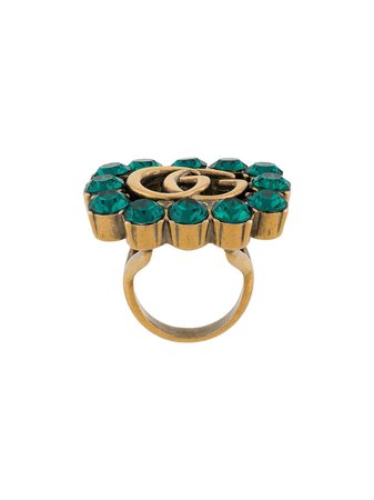 Shop gold & green Gucci Double G crystal-embellished ring with Express Delivery - Farfetch
