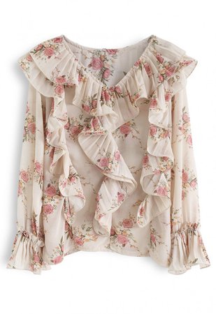 Floral Ruffle Sheer Top in Pink - NEW ARRIVALS - Retro, Indie and Unique Fashion