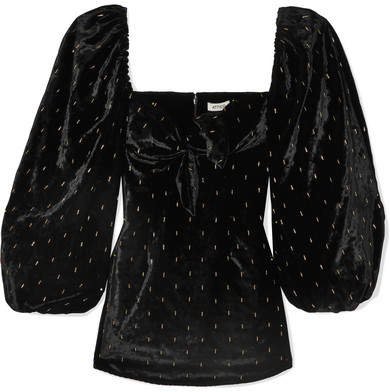 Twist-front Embellished Velvet Mini Dress - Black