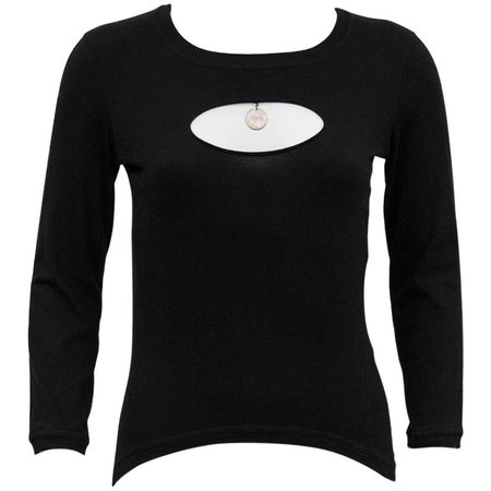 Chanel Black Long Sleeve Top with Cut Out and Coin Detail, 1990s For Sale at 1stdibs