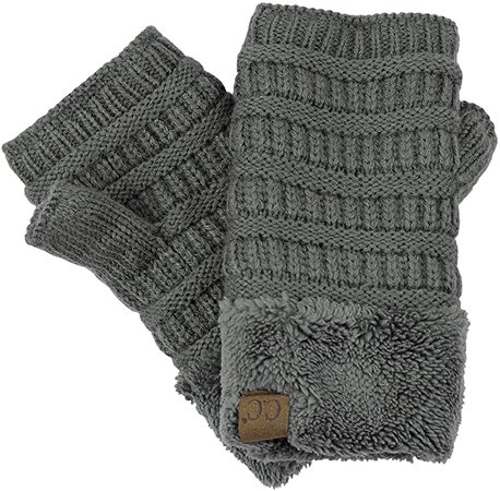 C.C Women's Warm Knit Fingerless Half Finger Fleece Lined Winter Gloves-Dark Mel Grey at Amazon Women’s Clothing store