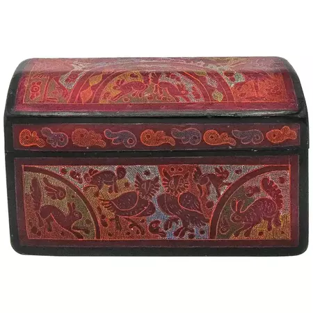 Traditional Wooden Hand-Painted Lacquer Box from Olinalá, Mexico For Sale at 1stDibs | olinala boxes, mexican lacquerware, mexican box