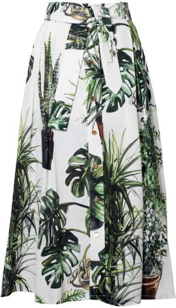 Tomcsanyi Plants Print Midi Skirt