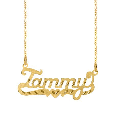 Jay-Aimee Designs - Personalized Sterling Silver, Gold Plated, 10k or 14k Diamond Cut Nameplate Necklace with an 18 inch Silver Plated Figaro Chain - Walmart.com gold