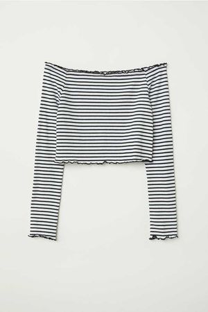 Off-the-shoulder Top - White/black striped - Ladies | H&M US